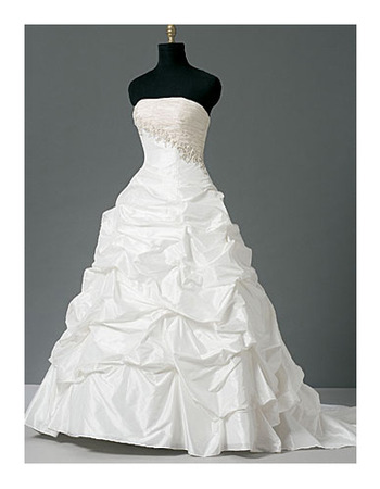 New Style Fashionable and Exquisite Ball-Gown Strapless Court train Satin Taffeta Lace Dress for Bride/Bridal Gown