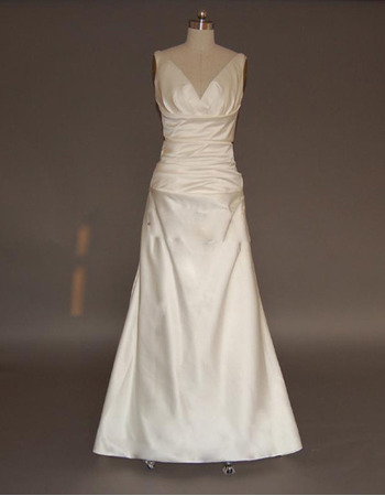 Vintage Simple Sheath V-Neck Court train Satin Dress/Bridal Gown