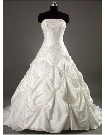 Style Elegant and Fashionable A-Line Strapless Court train Satin Taffeta Beading Dress for Bride/Bridal Gown