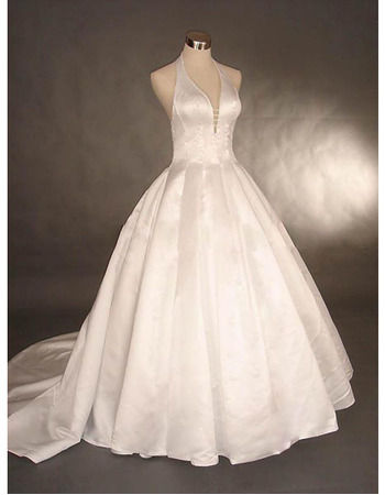 Style Sexy and Chic Charming Ball-Gown V-Neck Chapel Satin Beading Dress for Bride/Bridal Gown