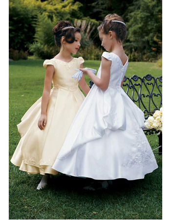 Inexpensive Ball Gown Ankle Length Satin First Communion Dresses