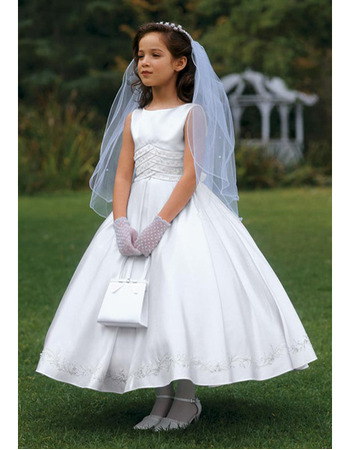 Ball Gown Tea Length Satin First Communion Dresses with Bubble Skirt