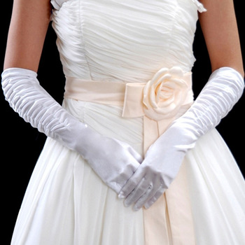 Elbow Ivory Elastic Satin Wedding Gloves
