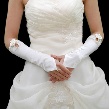 Elbow Ivory Satin Hollow Out Wedding Gloves with Bowknot