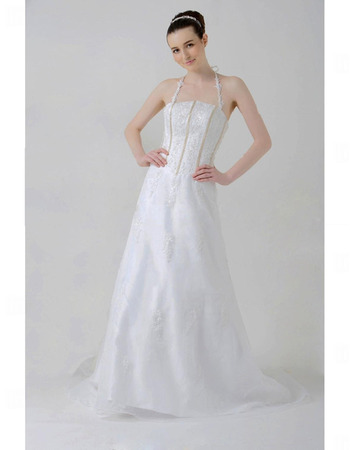 Affordable A-line Halter Long Train Wedding Dress