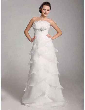 Elegant A-line Ruffle Brooch Tiered Organza Wedding Dress