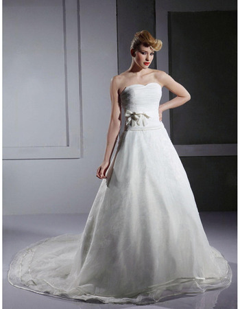 A-line Sweetheart Sleeveless Organza Satin Chapel Train Wedding Dress