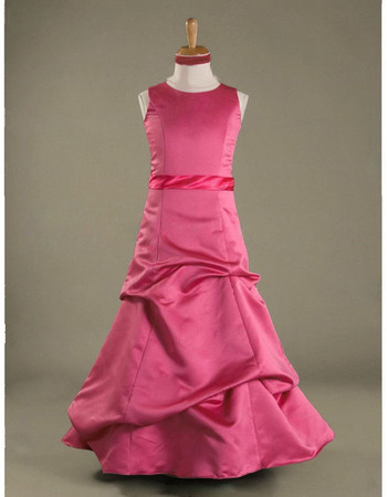 Custom A-Line Floor-Length Satin Junior/ Young Bridesmaid Dresses