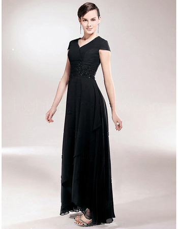 Sheath/ Column V-Neck Asymmetric Elastic Woven Satin Chiffon Mother of the Bride Dress