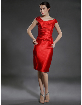 Sheath/ Column Knee-Length Capped Satin Mother of the Bride Dresses