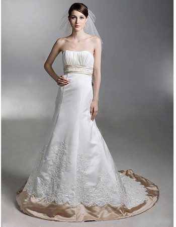 A-Line Sweetheart Chapel Train Satin Wedding Dress