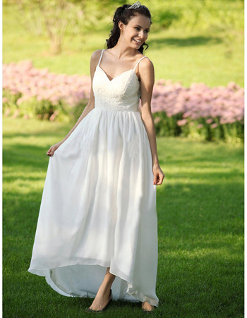 Simple Empire Spaghetti Straps Asymetrical Chiffon Wedding Dresses