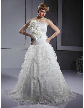 A-line Strapless Sleeveless Lace Floor-length Wedding Dress