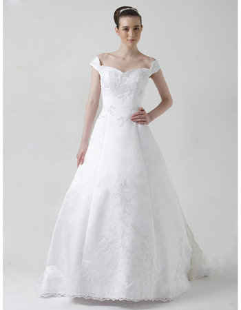 Princess A-Line Off-the-shoulder Court Train Satin Wedding Dresses