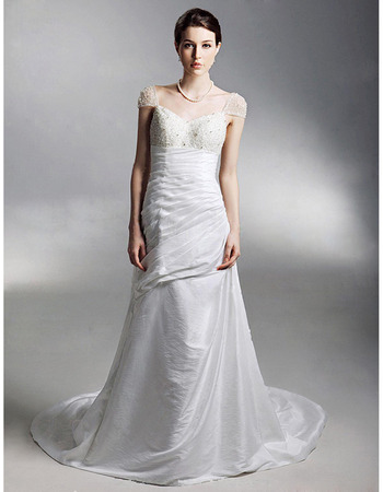 A-Line Off-the-shoulder Chapel Train Satin Taffeta Wedding Dress