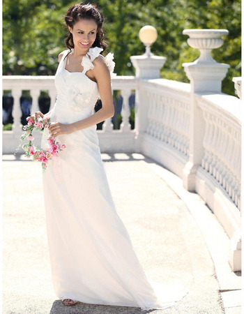 Romantic & Elegant A-Line Straps Court Train Chiffon Satin Informal Summer Garden Wedding Dresses