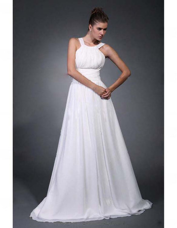 Affordable A-Line Straps Sweep/ Brush Train Chiffon Wedding Dresses