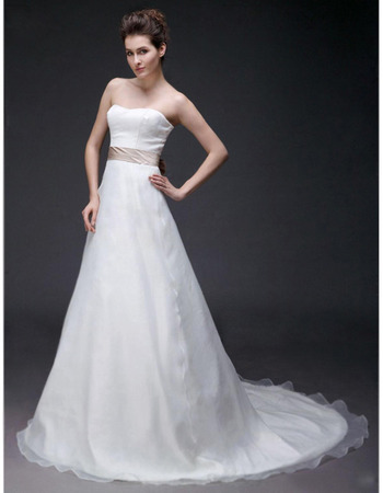 A-line Sweetheart Court Train Satin Organza Wedding Dress
