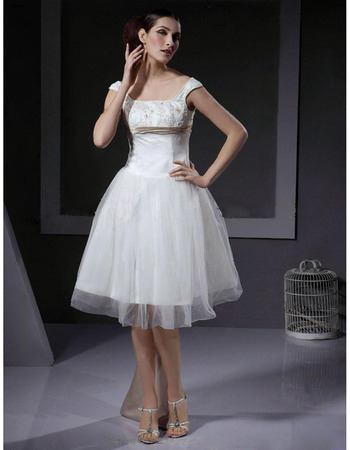 Casual Ball Gown Sleeveless Knee Length Short Wedding Dresses with Sashes