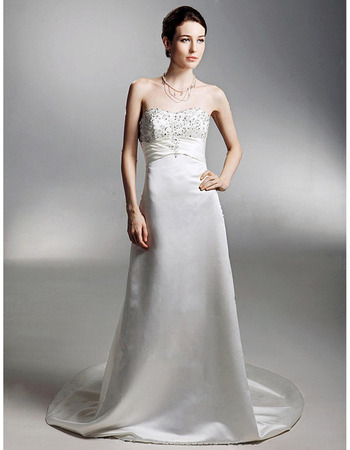 A-line Sweetheart Chapel Train Satin Wedding Dress