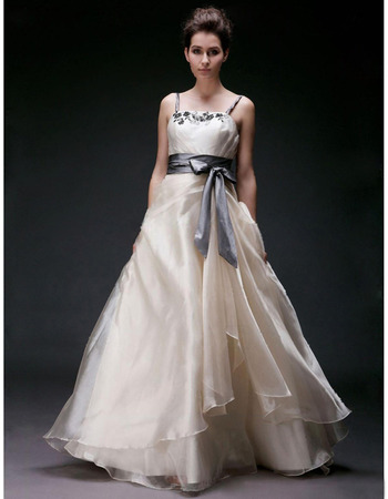 Discount A-Line Straps Floor-Length Satin Organza Wedding Dresses