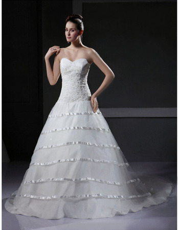 Vintage A-Line Sweetheart Court Train Satin Tulle Wedding Dresses