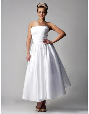 A-line Strapless Ankle-length Satin Wedding Dress