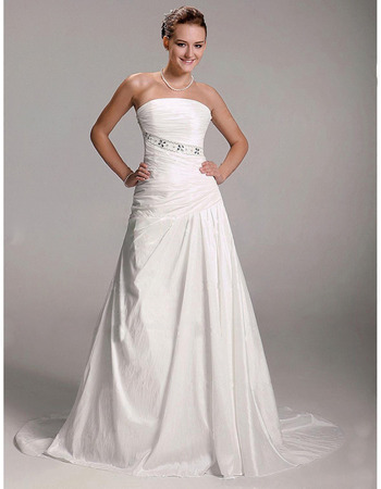 A-line Strapless Chapel Train Taffeta Wedding Dress