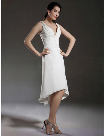 Affordable V-Neck High-Low Chiffon Short Petite Wedding Dresses