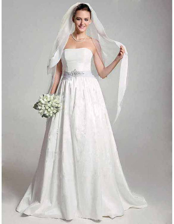 A-line Strapless Court Trains Taffeta Wedding Dress