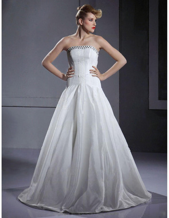 A-line Strapless Sleeveless Floor-length Taffeta Wedding Dress