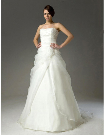 A-line Sweetheart Court Train Satin Organza Wedding Dress