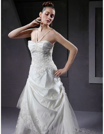 A-line Spaghetti Straps Court Train Organza Lace Wedding Dress