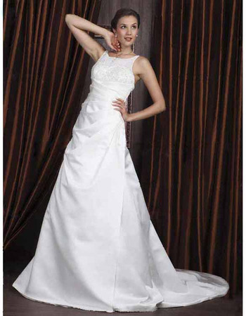 A-line Scoop Court Train Satin Tulle Wedding Dress