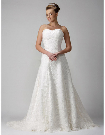 A-line Sweetheart Chapel Train Satin Lace Wedding Dress