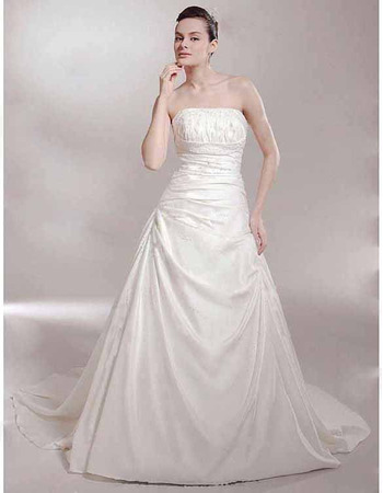 A-line Strapless Chapel Train Sleeveless Satin Luxurious Wedding Dresses