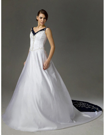 Inexpensive Vintage A-Line V-Neck Court Train Satin Wedding Dresses