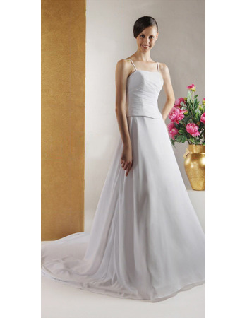 A-line Spaghetti Straps Chapel Train Chiffon Satin Wedding Dress