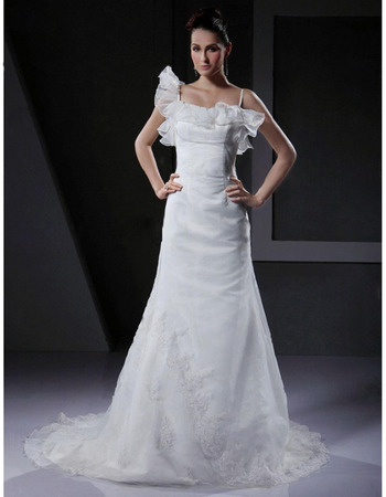 A-line Sweep / Brush Train Satin Organza Wedding Dress