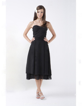 Vintage Tea-Length Sweetheart Black Chiffon Bridesmaid Dresses