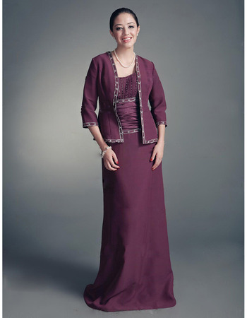 Discount Column Mother of the Bride Dress with Jacket/ Floor Length Chiffon Grape Mother of the Groom Dress