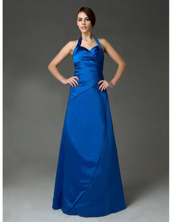 Inexpensive Halter Satin Long Winter Bridesmaid/ Wedding Party Dresses