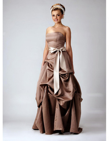 A-line Strapless Floor-length Sleeveless Satin Prom Dress