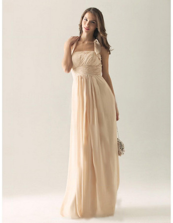 Discount Elegant Halter Sleeveless Long Chiffon Bridesmaid Dresses