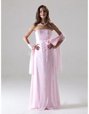 Discount Elegant Pink Chiffon Strapless Floor Length Bridesmaid Dresses