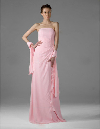 Elegant Column Strapless Pink Chiffon Floor-Length Bridesmaid Dresses