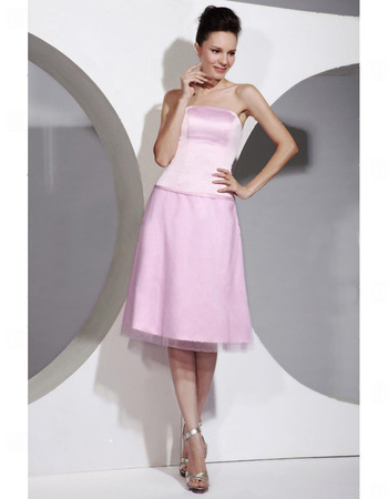 Custom Pink Strapless Satin Short Bridesmaid/ Wedding Party Dresses