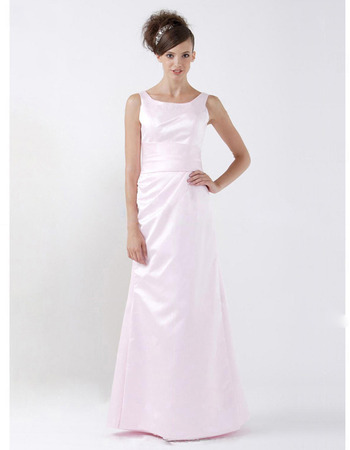 Simple Long Pink Satin Winter Bridesmaid/ Wedding Party Dresses