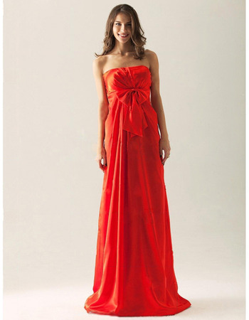 Custom Red Strapless Floor Length Satin Bridesmaid Dresses
