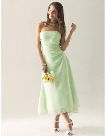 Custom Tea Length Asymmetric Strapless Chiffon Bridesmaid Dresses